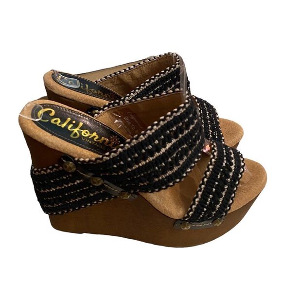 CALIFORNIANS Layla Women's Black Platform Wedge Slide Sandals NEW 10 - Picture 2 of 7
